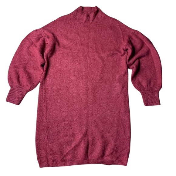 for thee Sweaters - For Thee Red Balloon Sleeve Mock Neck Sweater Dress - M